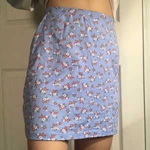 blue white pink floral flowers mini pencil skirt